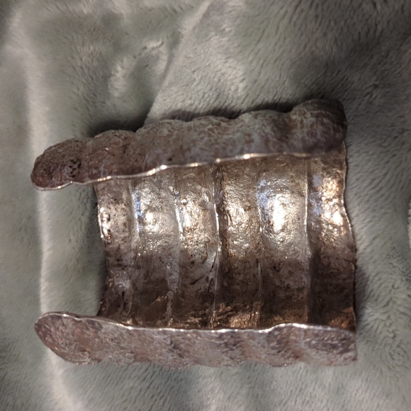 Designer Emmanuelle Duca Sand Cast Sterling Silver Cuff Bracelet - Picture 2 of 4